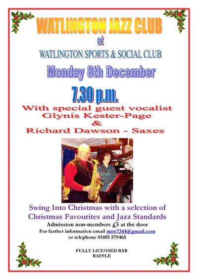 Special guests Richard Dawson – Alto Sax and vocalist Glynis Kester-Page